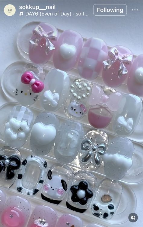 Nails With Big Charms, Asian Nails, Short Nails, Nail Inspo, Charms, Nails