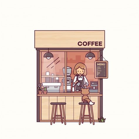 Shop Vector, Coffee Shop Business, Kids Cafe, Anime Paper, Coffee Business, Coffee Drawing, Coffee Illustration, Cute Cafe, Shop Illustration