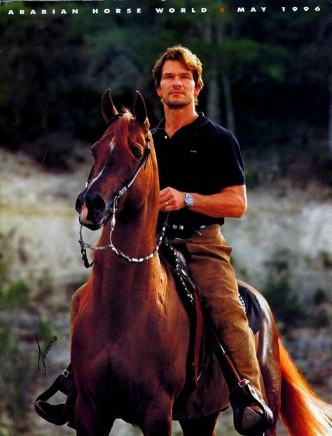 Patrick Swayze and Tammen, his straight Egyptian stallion. Both gone now, but not forgotten. Patrick Swazey, Lisa Niemi, Patrick Wayne, Stars D'hollywood, Patrick Swayze, William Shatner, Horse World, Arabian Horses, Dirty Dancing