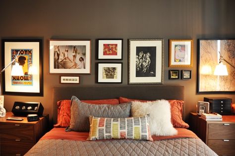 Inspiration and plans for a bedroom redo (aka mini makeover) with updates. Post has been updated to include reveal! Above Headboard Ideas, Gallery Wall Over Bed, Frames Layout, Headboard Ideas, Modern Condo, Three Bedroom House, Framed Pictures, Over The Bed, Bedroom Renovation