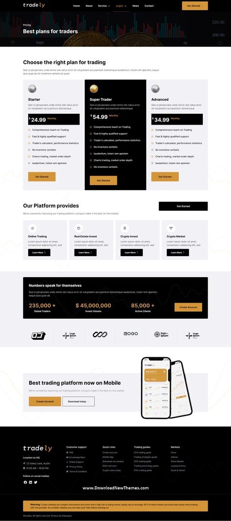 Tradely - Online Trading & Investment Elementor Template Kit Review: Tradely is an clean, elegant and modern design responsive Online Trading & Investment Elementor Template Kit designed for online trading, investment, mutual fund, wealth management, stock exchange, crypto investment and any finance or business professional websites. Elementor is a popular WordPress plugin that is used to create custom pages and layouts for websites to download now & live preview click on image 👆 Investment Website, Wordpress Template Design, Strategy Infographic, Crypto Investment, Website Banner Design, Investment Business, Digital Coin, Mutual Fund, Trading Quotes