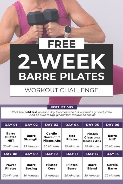 Build lean muscle and deep core strength with this free 2-week barre and pilates challenge. We’ll challenge every muscle in the body with a combination of barre/pilates strength and HIIT workouts. From beginner pilates to advanced cardio barre classes, this workout plan is designed to build strength and improve mobility. Barre For Beginners At Home, Pilates For Dancers, Pilates Bar Workout For Beginners, Two Week Workout, Pilates Barre Workout, Cardio Barre, Barre Instructor, Beginner Pilates, Cardio Pilates