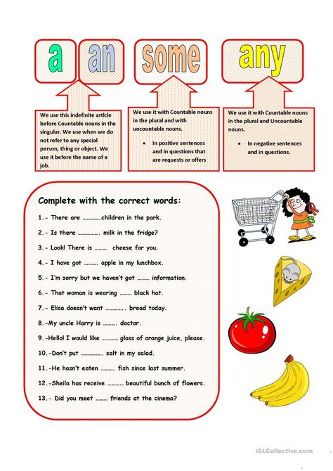 Some Any Worksheet, Some Any, Senses Preschool, English Grammar For Kids, English Worksheets For Kindergarten, Vowel Worksheets, Grammar For Kids, English Exercises, English Grammar Worksheets