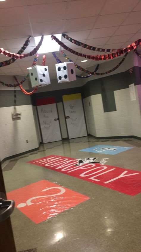 monopoly coming home themed hallway decorations  Pinterest: Merashley1 Monopoly Classroom Decorations, Monopoly Hoco Theme, Monopoly Decorations Themed Parties, Monopoly Halloween Decorations, Monopoly Decorations Diy, Monopoly School Theme, Monopoly Party Theme, Monopoly Themed Classroom, Monopoly Homecoming Hallway