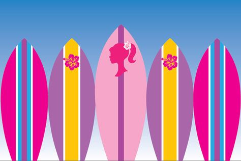 Barbie Surfboard, Surfer Barbie, Backdrop Barbie, Surfer Birthday Party, Pool Party Backdrop, Barbie Background, Barbie Backdrop, Surfer Birthday, Barbie Png