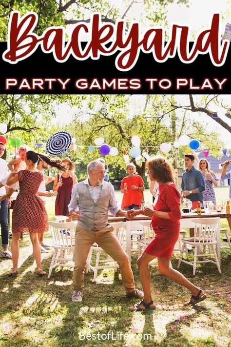 Backyard BBQ's go on all year round! Here are ten of the best backyard games to make your party a total blast! Things to do Outside | Outdoor Games | Games to Play Outside | Summer Activities for Parties | Summer Activity Ideas | Summer Party Ideas | Tips for Outdoor Parties #summerparties #backyardgames via @thebestoflife Outdoor Bbq Party Ideas, Garden Party Ideas For Adults, Backyard Birthday Party For Adults, Activities For Parties, Outside Party Games, Cookout Games, Bbq Party Games, Block Party Games, Adult Summer Party