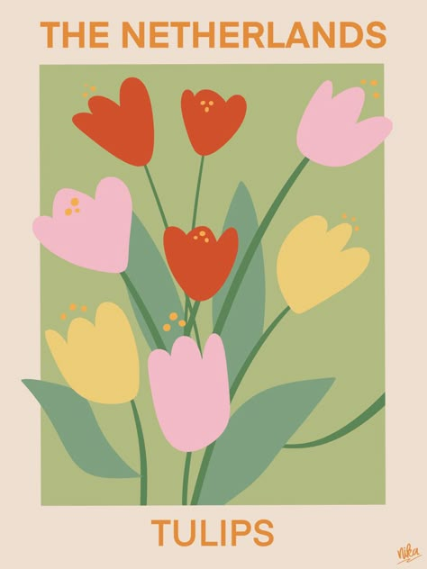 Tulip Graphic Design, Flower Signage, Creative Collage Ideas, Plant Seeds Of Kindness, Tulip Graphic, Tulips Illustration, Tulip Poster, Tulip Illustration, Seeds Of Kindness