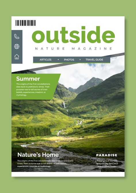 Professional Outside Nature Magazine Cover Portfolio Design Cover, Nature Journal Cover, Nature Magazine Cover, Background Magazine, Travel Magazine Cover, National Geographic Cover, Magazine Cover Layout, Nature Magazine, Outside Nature