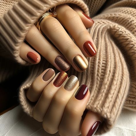 Rust Colour Nails, Autumn Nails 2024 Short, Professional Fall Nails, Fall Multicolor Nails, Trending Nail Colors, Nagellack Trends, Fall Gel Nails, Short Nails Art, Fall Nail Colors