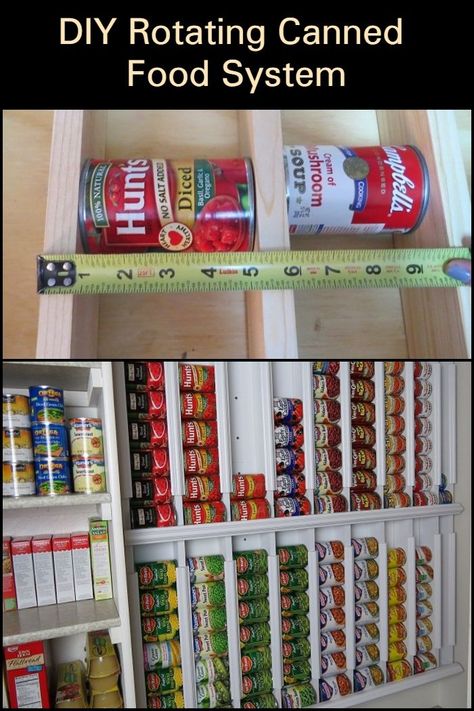 Rotating Canned Food Storage, Canned Good Storage, Gilbert House, Diy Food Storage, Diy Storage Projects, Food Storage Rooms, Diy Pantry Organization, Canning Kitchen, Organize Your Pantry