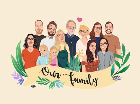 Anniversary Gift Ideas For Him Boyfriend, Illustrated Family Portrait, Couple Gifts For Her, Custom Portrait Illustration, Christmas Portraits, Family Christmas Cards, Custom Family Portrait, Couple Illustration, Family Illustration