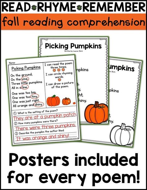 Free candy corn reading activities are the perfect way to kickstart fall in your classroom! Fall reading passages first grade reading comprehension kindergarten. fall poems for kids fall classroom posters teaching reading ideas | Fall classroom activities | fall reading passages | fall worksheets | free printables fall | free reading printables | candy corn activities Halloween worksheets Fall Poems For Kids, Fall Poems, Teaching Reading Fluency, Fall Reading Comprehension, Teaching Digraphs, Teaching Prefixes, First Grade Reading Comprehension, Reading Comprehension Kindergarten, Cvce Words