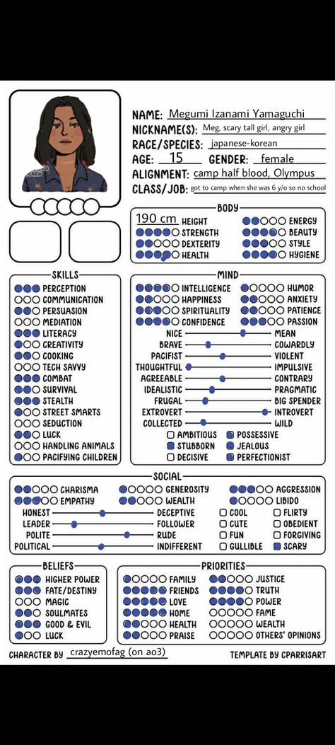 Dante's deadly journey riordanverse fanfic percy jackson OCs Percy Jackson Oc, Oc Template, Class Jobs, Angry Girl, Extroverted Introvert, Racing Girl, Health Hygiene, Street Smart, Yamaguchi