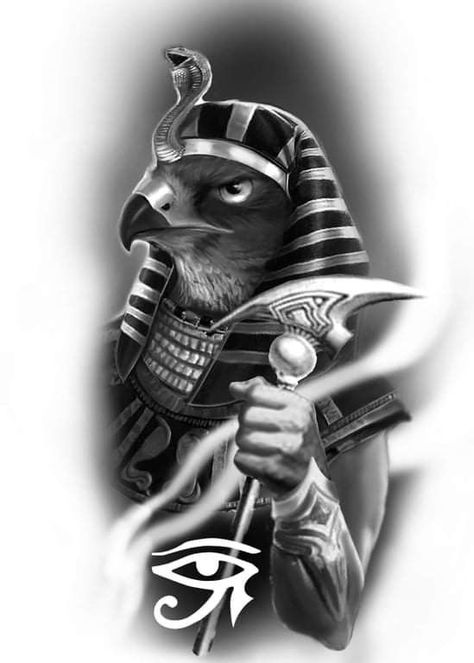 Pin em tattoos Tutankhamun Tattoo Design, Anubis Neck Tattoo, Ra Egyptian God Tattoo Design, Egyptian Gods Tattoo Design, Egyptian Eagle Tattoo, Horus Tattoo Design Ideas, Anubis And Horus Tattoo, Horus Tattoo Egyptian, Tattoo Design Egyptian