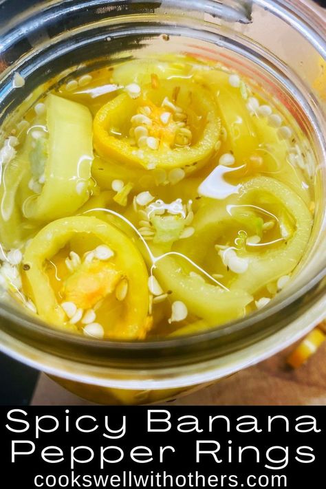 Pepper rings in a jar Canned Banana Pepper Recipe, Spicy Banana Pepper Recipes, Canning Banana Peppers Rings, Pickled Hot Banana Peppers, Banana Pepper Canning Recipes, Spicy Pickled Banana Peppers, Canning Banana Peppers Rings Crunchy, Banana Peppers, Pickled Whole Banana Peppers Recipe Canning