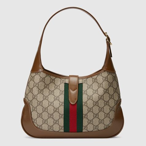 Shop the Jackie 1961 Small Hobo Bag In GG Supreme Canvas at GUCCI.COM. Enjoy Free Shipping, Returns & Complimentary Gift Wrapping. Jackie 1961 Small Shoulder Bag, Hang Bag, Slouchy Hobo Bag, Gucci Top, Shoulder Bag Brown, Online Shops, Beauty Items, Small Shoulder Bag, Canvas Leather