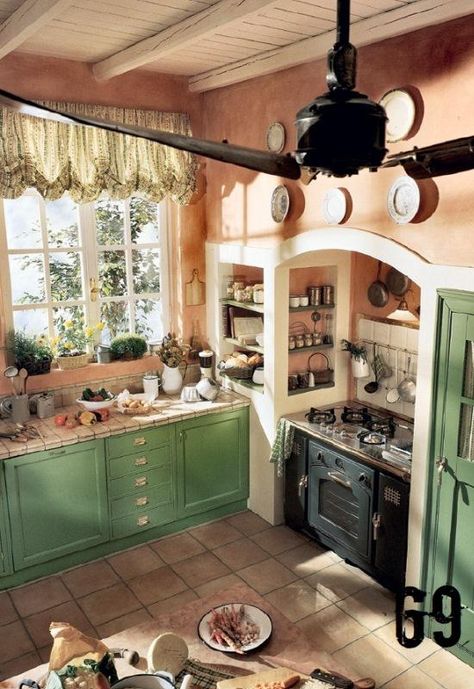 see more at www.woodylook.gr Fairy Kitchen, Country Kitchen Decor, Green Cabinets, Cottage Kitchen, Green Kitchen, Design Living Room, Dream House Decor, Country Chic, Kitchen Style