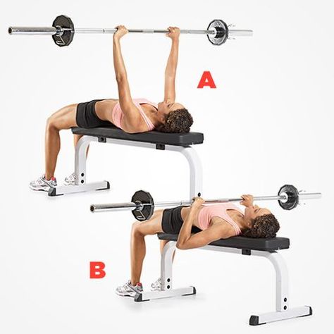 Barbell Bench Press 5 Day Workout Routine, Bench Press Workout, Thursday Workout, 5 Day Workouts, Barbell Press, Monday Workout, Workout Routines For Women, Barbell Workout, Everyday Workout