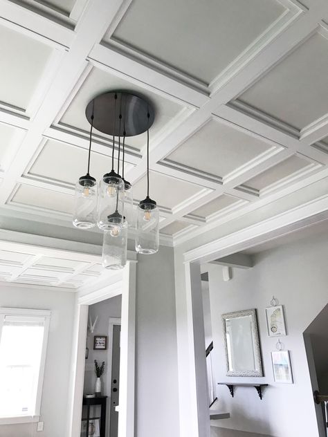 Diy Coffered Ceiling, Decorative Ceiling Panels, Coffer Ceiling, Wallpaper Trim, Island Kitchens, Coffered Ceiling Design, Kitchens Ideas, Ceiling Trim, Decorating Kitchen