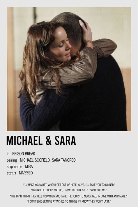 Mia + Core + Aesthetic, Prison Break Quotes, Prison Break 3, Sara Tancredi, Michael And Sara, Michael Scofield, Film Posters Minimalist, Never Fall In Love, Prison Break