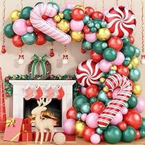 Christmas Balloon Arch, Pink Red Christmas, Christmas Balloon Garland, Christmas Cubicle Decorations, Christmas Arch, Candy Themed Party, Green Balloons, Holiday Balloons, Balloon Arch Kit