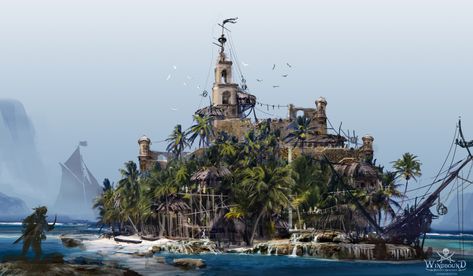 ArtStation - Pirate island, Lino Drieghe Pirate Island, Planet Coaster, Pirate Bay, Pirate Adventure, Game Title, Fantasy Island, The Pirate, Fantasy City, Fantasy Setting