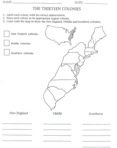 13 colonies map to color and label, although notice that they have Maine listed as one of them.  This isn't correct.  I just crossed it out, although my son knew it was wrong.  :op Map Anchor Chart, 13 Colonies Activities, 13 Colonies Map, Teaching Us History, Teaching American History, Social Studies Notebook, Thirteen Colonies, 4th Grade Social Studies, 13 Colonies