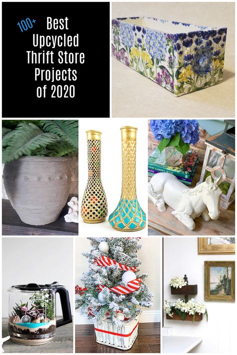 A fabulous collection of 100 upcycled thrift store ideas awaits right here to inspire you. You probably already have many items at your home. #MyRepurposedLife #repurposed #thrift #thriftstore #diy #projects Upcycled Store Displays, Update Thrift Store Art Diy, Thrift Store Upcycle Halloween, Thrift Store Painting Upcycle Christmas, Upcycled Paintings Thrift Stores, Thrift Furniture, Christmas Tree In Basket, Thrift Store Diy Projects, Rocking Chair Makeover