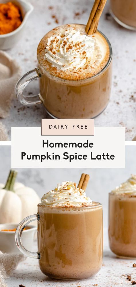 The best homemade pumpkin spice latte made with real pumpkin puree and cozy pumpkin pie spice. You'll love this naturally sweetened, dairy free pumpkin spice latte recipe for your morning coffee or a delicious afternoon pick-me-up! #latte #pumpkin #hotdrink #dairyfree Pumpkin Latte Recipe, Pumpkin Pie Latte, Vegan Pumpkin Spice Latte, Pumpkin Spice Latte Recipe, Homemade Pumpkin Spice Latte, Vegan Pumpkin Spice, Dairy Free Pumpkin, Pumpkin Spiced Latte Recipe, Festive Recipes