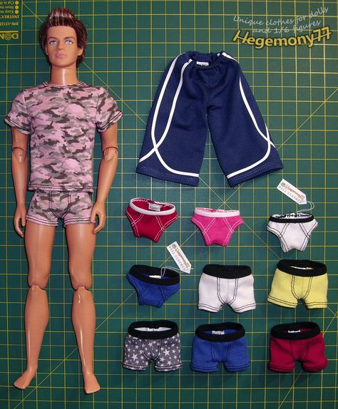 how to make shorts for ken doll - Google Search Diy Ken Doll Clothes, Ken Outfits, Make Shorts, Barbie Dress Pattern, Sewing Barbie Clothes, Barbie Sewing Patterns, Barbie Wardrobe, Barbie Doll Clothing Patterns, Diy Barbie Clothes