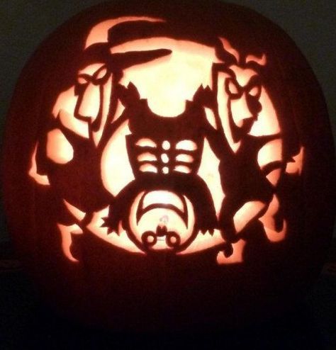 My husband, Paul's Jack o'lantern 2018 Lock, Shock, and Barrel from Nightmare before Christmas. Nightmare Before Christmas Stencil, Lock Shock Barrel, Lock Shock And Barrel, Halloween Pumpkin Stencils, Nightmare Before Christmas Pumpkin, Disney Pumpkin Carving, Pumkin Carving, Halloween Pumpkin Carving Stencils, Christmas Pumpkins