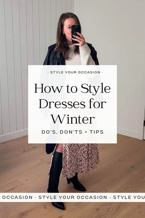 Wondering how to style a dress for winter? We’re sharing 5 chic winter dress outfit ideas, how to style a summer dress for winter, and styling do’s and don’ts for dress winter outfits. Whether you’re looking for outfit ideas for a party, casual, classy, cold winter outfits or cute winter outfits, we have the best ways to wear dresses in winter. Summer Dress For Winter, Wear A Dress In Winter, Winter Dress Outfit Ideas, Winter Dress Outfit, Dresses For Winter, Sweater Over Dress, Warm Winter Dresses, Dress In Winter, Chic Capsule Wardrobe