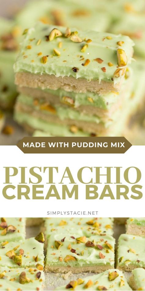 Pistachio Dessert Pudding, St Patrick's Day Dessert, Pistachio Dessert, Pistachio Recipes, Cookie Base, Pistachio Cream, Shortbread Cookie, Desserts For A Crowd, Cookie Bar Recipes