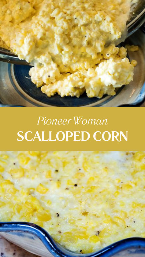 Pioneer Woman Scalloped Corn Pioneer Woman Creamed Corn, Scallop Corn Recipes, Fresh Corn Recipes Side Dishes, Pioneer Woman Corn Casserole, Scalloped Corn Recipes, Scallop Corn, Southern Creamed Corn, Cream Corn Recipe, Shoepeg Corn