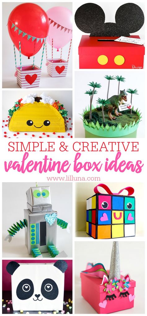 A collection of unique and cute valentines box ideas to make for class parties, home or fun. From a unicorn box to a robot box, there are fun box ideas for everyone. Homemade Valentine Boxes, Valentine Box Ideas, Valentines Day Box, Girls Valentines Boxes, Valentine Boxes For School, Diy Valentines Box, Kids Valentine Boxes, Valentine Card Box, Monster Valentines