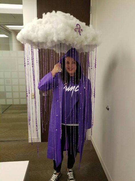 Purple Rain Costume Idea. Rain Halloween Costume, Purple Rain Outfit, Purple Rain Costume, Prince Party Theme, Rain Costume, Best Costume Ever, Creative Halloween Costumes Diy, Rain Outfit, Clever Halloween