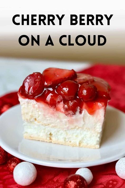 A light meringue topped with a creamy filling and bright berries, Cherry Berry on a Cloud is a perfect make-ahead dessert any time of year! Fluffy Meringue, Snow Recipe, Canning Cherry Pie Filling, Canned Cherries, Make Ahead Desserts, Decadent Chocolate Cake, Summer Dessert Recipes, Cherry Pie Filling, Dessert Lover