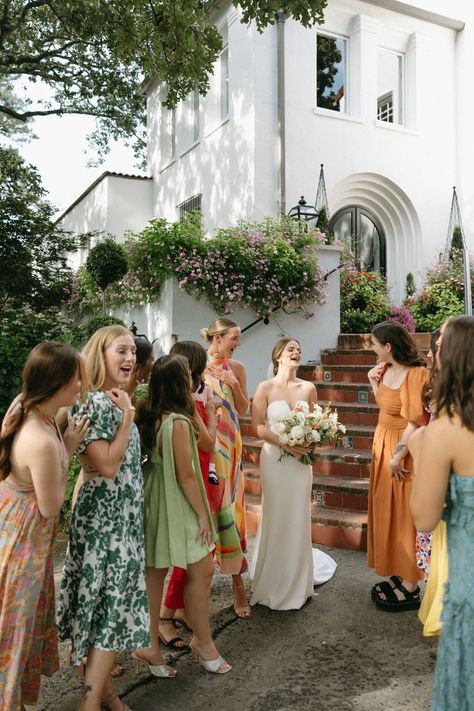 Eclectic Garden Party Bridesmaid Dress Ideas / The Edgemont House Eclectic Wedding Guest Outfit, Garden Party Wedding Guest Dress, Eclectic Bridesmaids, Garden Party Chic Outfit, Spring Cocktail Attire, Garden Party Wedding Outfit, Cocktail Wedding Outfit, Formal Garden Party Attire, Garden Party Wedding Bridesmaid