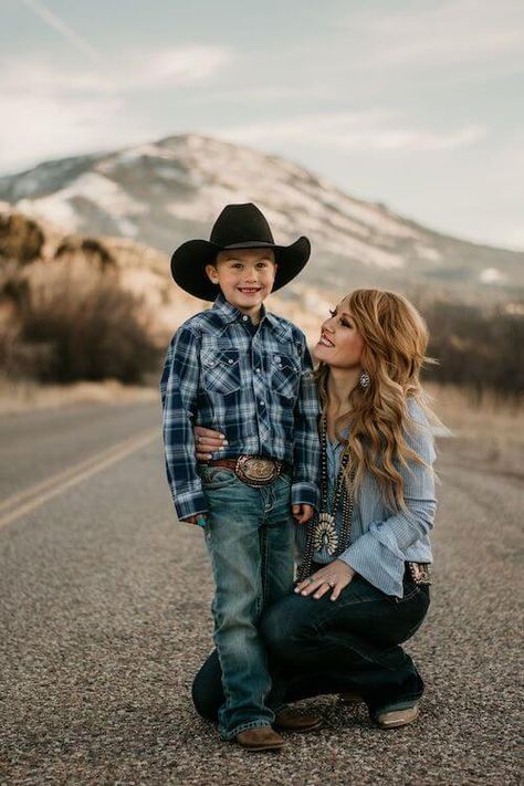 At Home Mom Aesthetic, Cowboy Family Pictures, Stay At Home Mom Aesthetic, Country Family Photos, Western Family Photos, Country Photoshoot, Western Family, Mother Son Photos, Wedding Kids Outfit