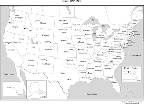 USA Map and state capitals. I'm sure I'll need this in a few years. United States Map Printable, Us Map Printable, State Capitals Quiz, Learning States, United States Geography, Map Quiz, State Abbreviations, Usa Travel Map, Us State Map