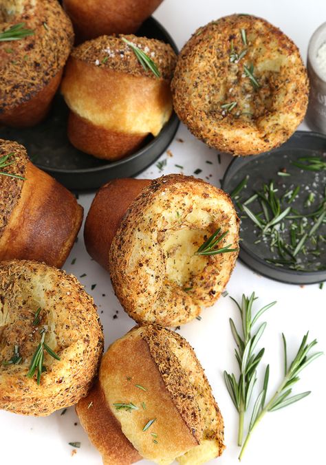 Herb Parmesan Popovers | Sprinkle Bakes Savory Popovers, Parmesan Popovers, Popovers Recipe, Popover Recipe, Yorkshire Pudding, Bread Rolls, Parmesan Cheese, Garlic Butter, Sweet Savory