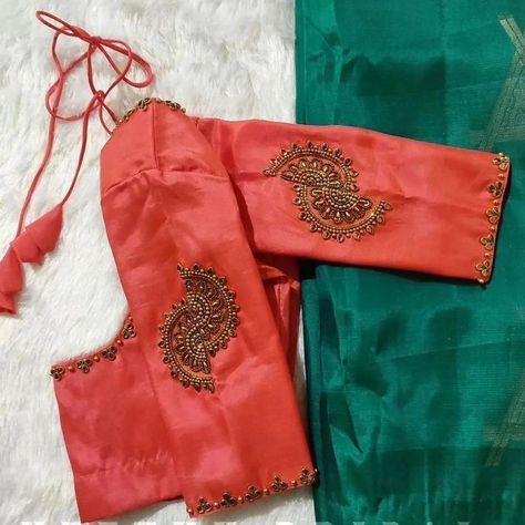 Dm@9640490158 Designer maggam work blouse Fabric: Halfpattu/Rawsilk Dispatch: 3days Price : 1300unstiched . 1850stitched Colours and sizes can be customised accordingly Cartoon Starfish, Green Blouse Designs, Lace Blouse Design, Simple Frock Design, Latest Bridal Blouse Designs, Maggam Work Blouse, Latest Blouse Designs Pattern, Maggam Work Designs, Aari Designs