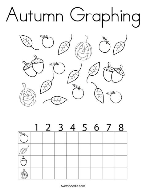 Autumn Graphing Coloring Page - Twisty Noodle Autumn Worksheets For Kids, Autumn Homeschool, Happy Coloring Pages, Kids Craft Work, Nature Coloring Pages, Prewriting Worksheets, Activities Director, Fall Worksheets, Coloring Pages Nature