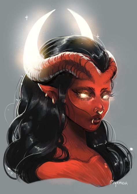 Red Demon Girl Woman Tiefling Demon Horns Aesthetic, Twisted Fantasy Art, D&d Art Dungeons And Dragons, Devil Horns Drawing, Teifling Character Art, Fantasy Demon Art, Horned Character Design, Demon Oc Female, Demon Oc Ideas