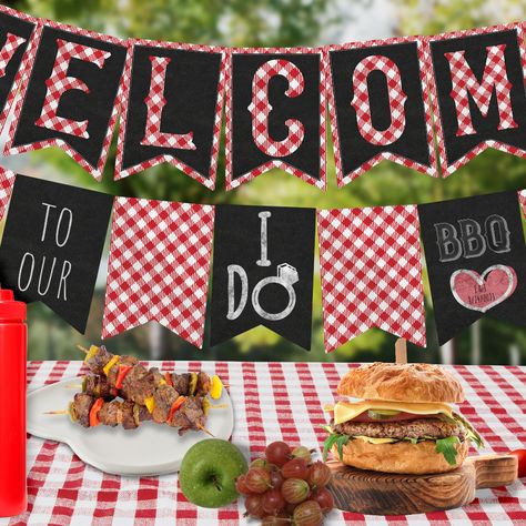 Welcome Banner Printable, Outdoor Engagement Party, Bridal Shower Summer, Banner Printable, I Do Bbq, Wedding Bunting, Wedding Shower Decorations, Party Bunting, Welcome Banner