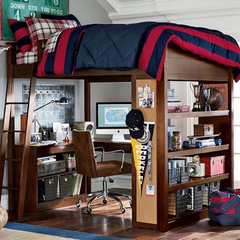 Sleep + Study® Loft 2 Boys Loft Beds, Cool Loft Beds, Cool Bedrooms For Boys, A Loft Bed, Loft Bed Plans, Loft Bed With Desk, Boys Bedroom Furniture, Bunk Bed With Desk, Bed With Desk