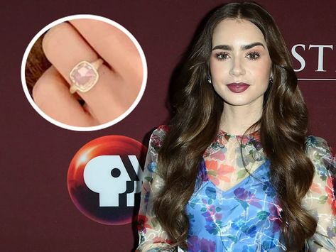 26 of the most unique engagement rings celebrities have worn Lily Collins Engagement Ring, Engagement Rings Celebrities, Celebrity Rings, Rebecca Romijn, Pink Engagement Ring, Celebrity Engagement Rings, Colored Engagement Rings, Rose Gold Diamond Ring, Classic Engagement Rings