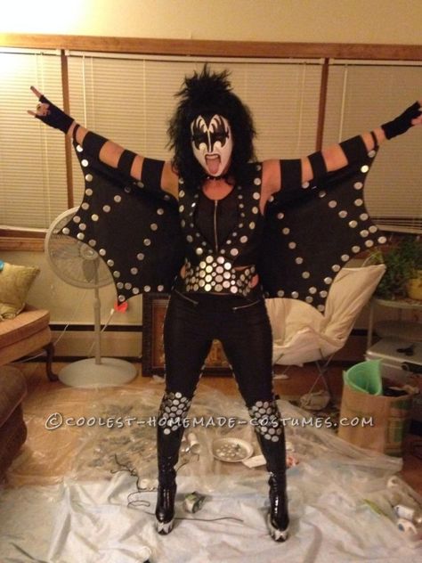 Kiss Womens Costume, Gene Simmons Costume Diy, Kiss Costume Diy Women, Kiss The Band Costumes Diy, Family Kiss Costume, Kiss Starchild Costume, Gene Simmons Costume Women, Kiss Costume Halloween, Kiss Halloween Costume Women