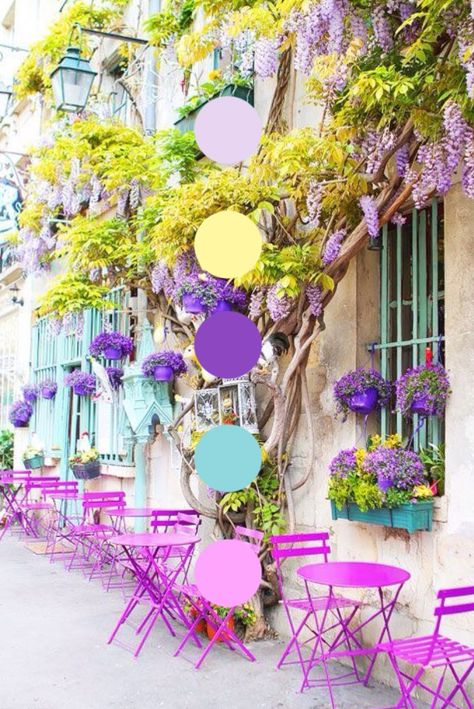 Cheerful Colour Palette, Yellow And Purple Bedroom Ideas, Purple Blue Yellow Color Scheme, Spring Pink Color Palette, Purple Green And Yellow Color Palette, Green Purple Pink Color Palette, English Garden Color Palette, Purple Pink Green Color Palette, Purple And Yellow Palette