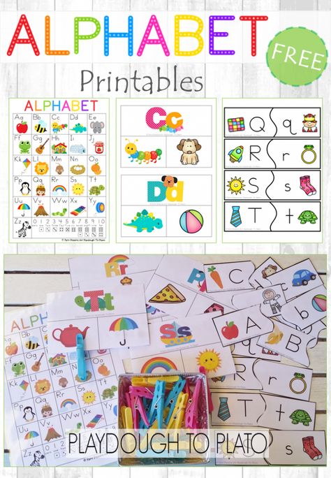 FREE Alphabet Printables. Alphabet chart, letter sound clip cards and upper and lowercase puzzles. Perfect for literacy centers or ABC games. Free Alphabet Printables, Alphabet Bingo, Alphabet Chart, Preschool Alphabet, Abc Activities, Alphabet Charts, Preschool Literacy, Preschool Letters, Letter Of The Week